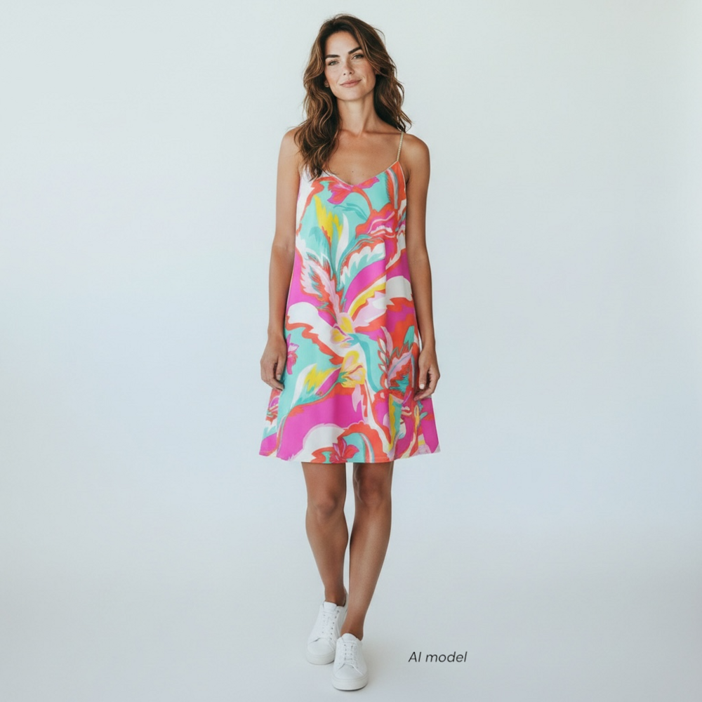 Jude Connally Dress Womens Medium Multicolor Floral Shift Sleeveless Made USA
